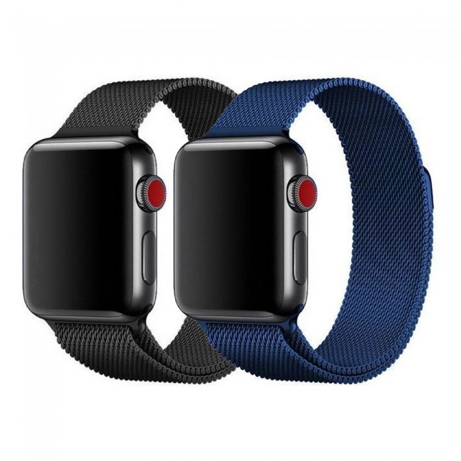 Apple Watch Band 42-44-45mm Milanese Loop Strap - 2Pack Black Blue