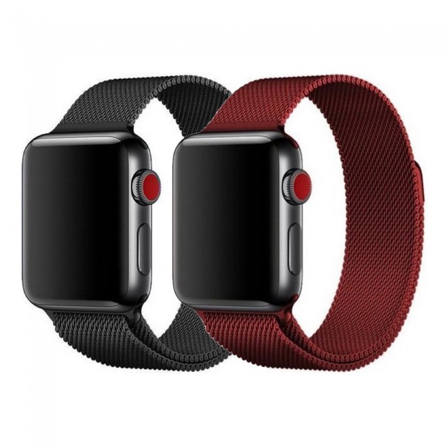 Apple Watch Band 42-44-45mm Milanese Loop Strap - 2Pack Black Dark Red