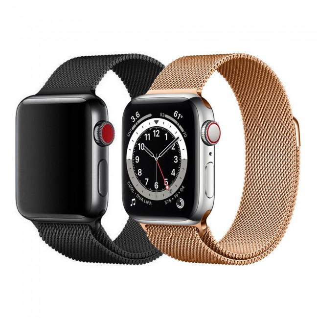 Apple Watch Band 42-44-45mm Milanese Loop Strap - 2Pack Black Rose Gold