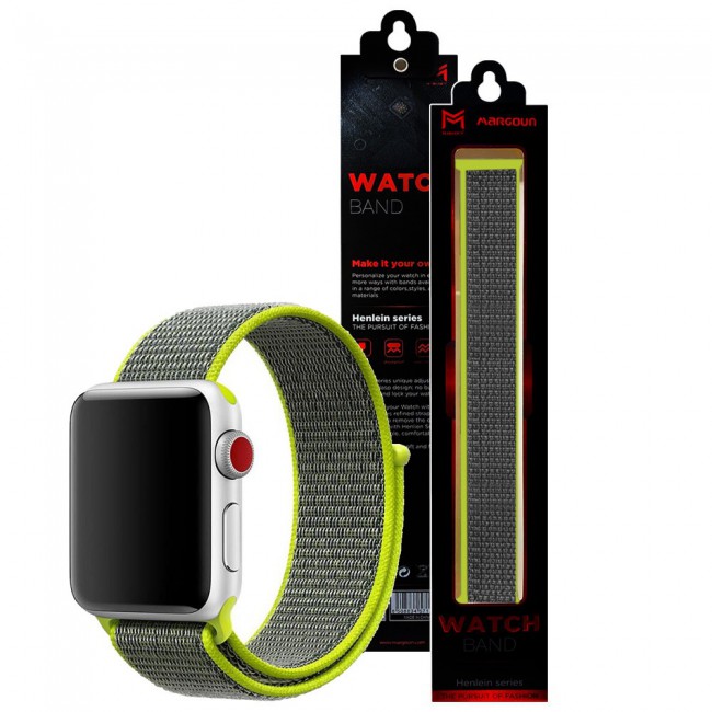 Apple Watch 42 44 45mm Nylon Sport Loop Band Henlein Series by Margoun Grey Green GSMprice