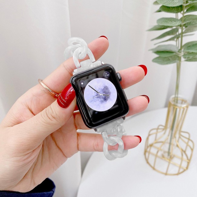 2Pack Apple Watch Band Chain Resin Design with Protective TPU Case 44mm by Margoun – Marble White Stone