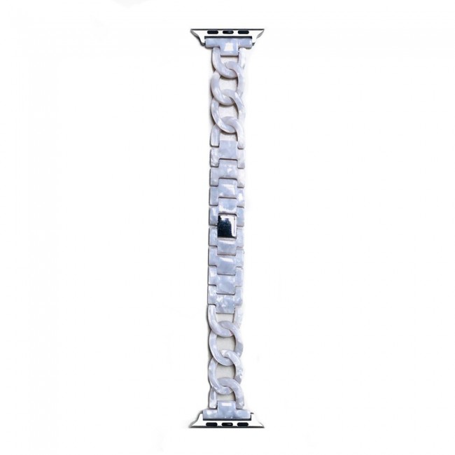 Apple Watch Band 42-44-45mm Hard Plastic Chain Resin Design Strap by Margoun - Marble White Stone