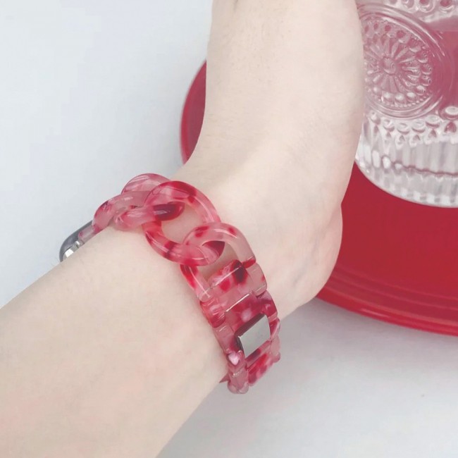 2Pack Apple Watch Band Chain Resin Design with Protective TPU Case 44mm by Margoun – Marble Red
