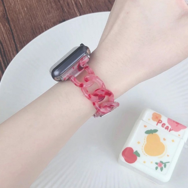 2Pack Apple Watch Band Chain Resin Design with Protective TPU Case 44mm by Margoun – Marble Red