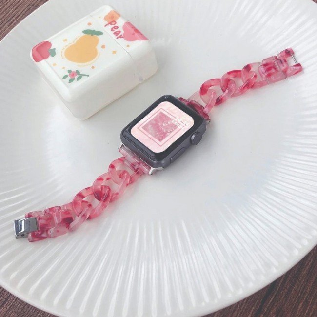 2Pack Apple Watch Band Chain Resin Design with Protective TPU Case 44mm by Margoun – Marble Red