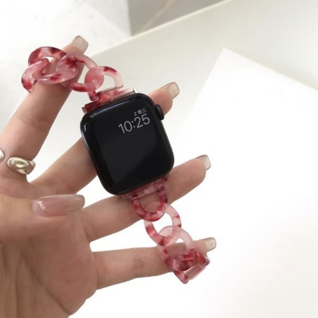 Apple Watch Band 42-44-45mm Hard Plastic Chain Resin Design Strap by Margoun - Red Rose