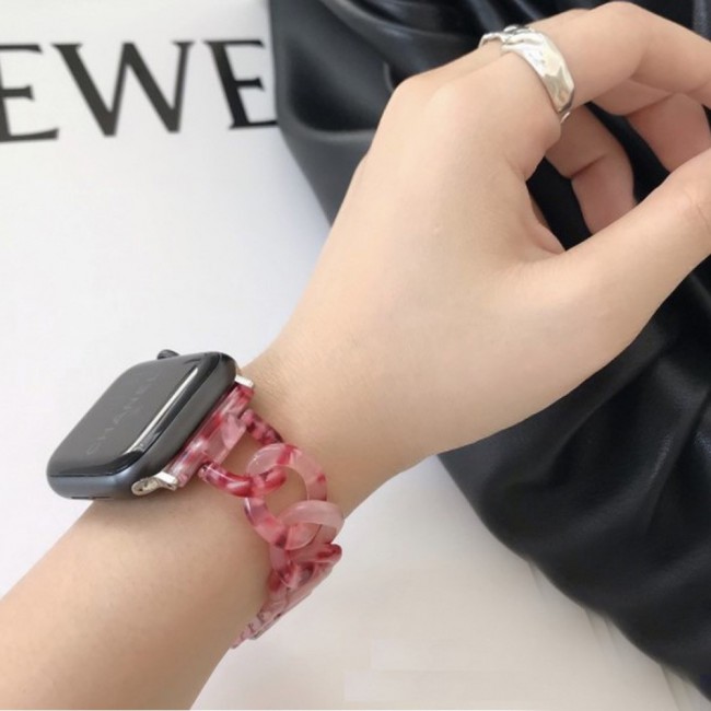3Pack Apple Watch Band Chain Resin Design with TPU Case and 3D Screen Protector 44mm by Margoun – Marble Red