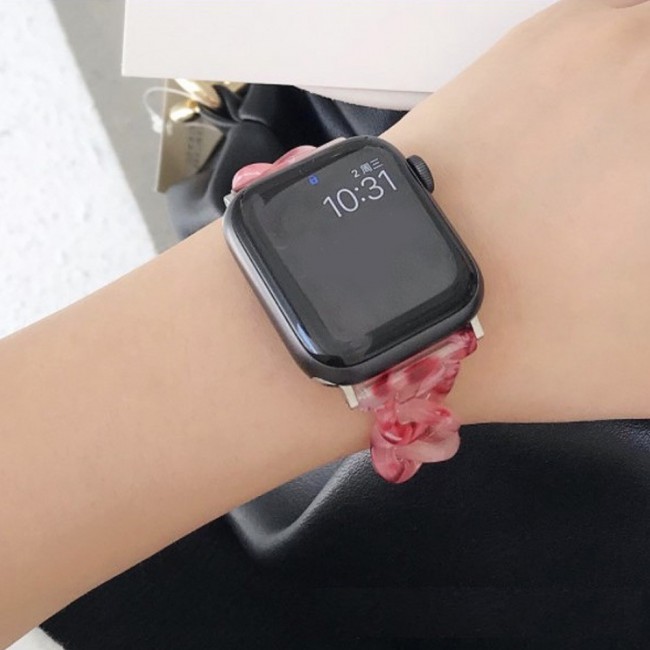 3Pack Apple Watch Band Chain Resin Design with TPU Case and 3D Screen Protector 44mm by Margoun – Marble Red