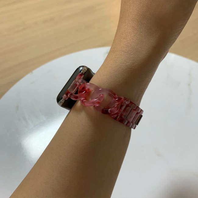 Apple Watch Band 42-44-45mm Hard Plastic Chain Resin Design Strap by Margoun - Red Rose