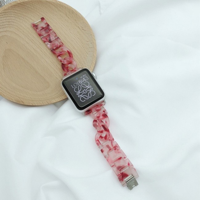 Apple Watch Band 42-44-45mm Hard Plastic Chain Resin Design Strap by Margoun - Red Rose