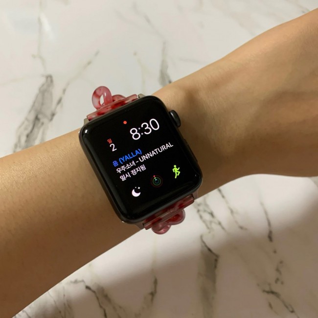 Apple Watch Band 42-44-45mm Hard Plastic Chain Resin Design Strap by Margoun - Red Rose