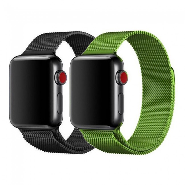 Apple Watch Band 42-44-45mm Milanese Loop Strap - 2Pack Black Green