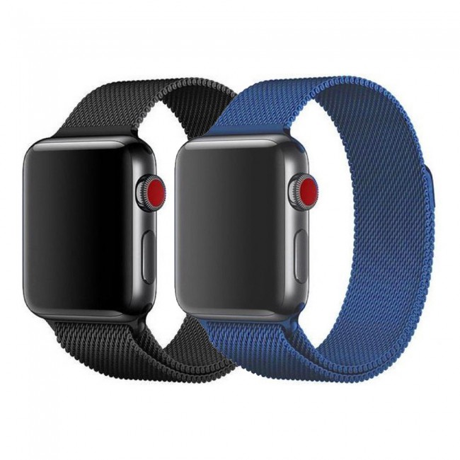 Apple Watch Band 42-44-45mm Milanese Loop Strap - 2Pack Black Porcelain Blue