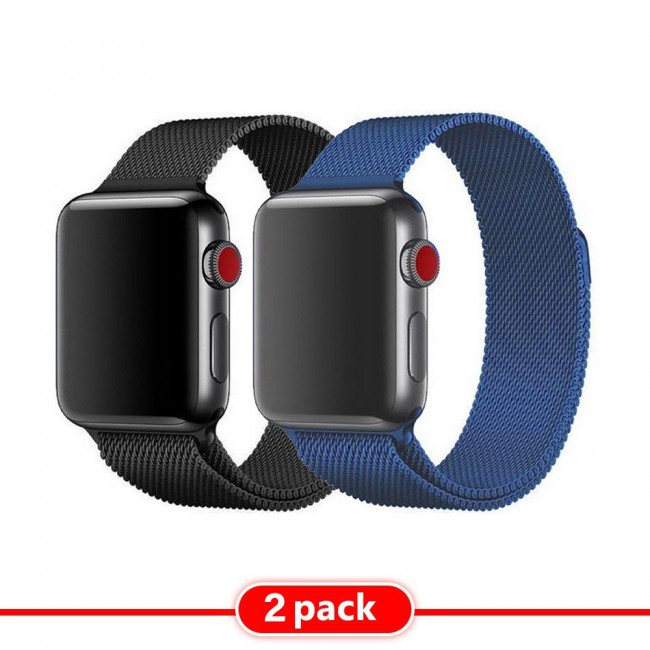 Apple Watch 42 44 45mm Milanese Loop Band 2 Pack Black Porcelain