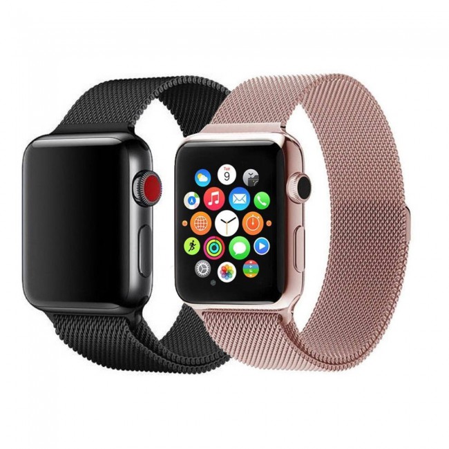 Apple Watch Band 42-44-45mm Milanese Loop Strap - 2Pack Black Rose Gold