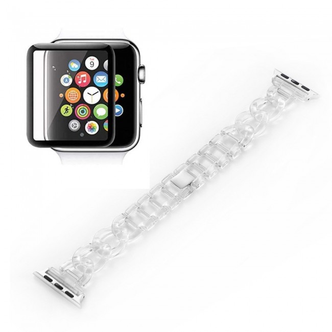 2Pack Apple Watch Band Chain Resin Design with 3D Screen Protector 44mm by Margoun – Clear Color
