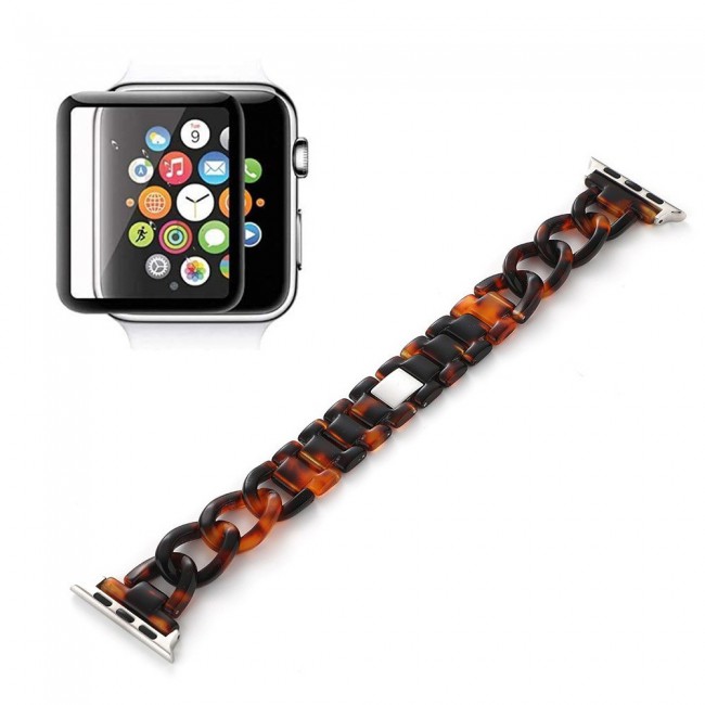 2Pack Apple Watch Band Chain Resin Design with 3D Screen Protector 44mm by Margoun – Marble Brown