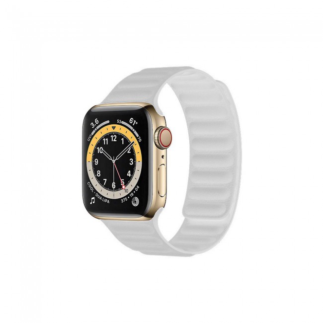 Apple Watch Band Silicone Strap Leather Link Design 42-44-45mm Henlein Series by Margoun - White
