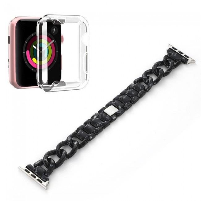 2Pack Apple Watch Band Chain Resin Design with Protective TPU Case 44mm by Margoun – Marble Black