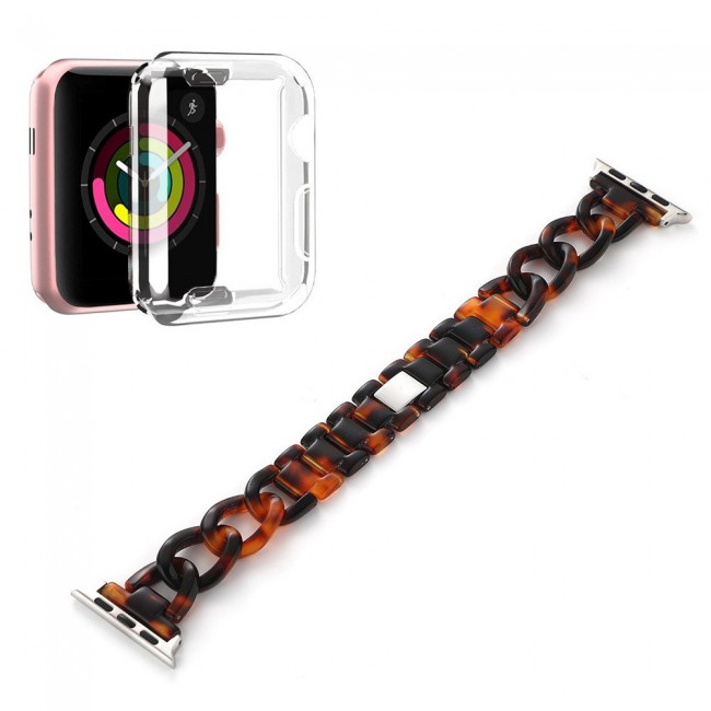 2Pack Apple Watch Band Chain Resin Design with Protective TPU Case 44mm by Margoun – Marble Brown