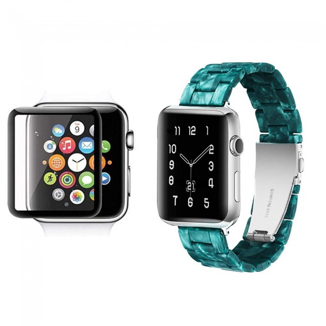 2Pack Apple Watch Band Resin Strap with 3D Screen Protector 44mm by Margoun - Marble Green