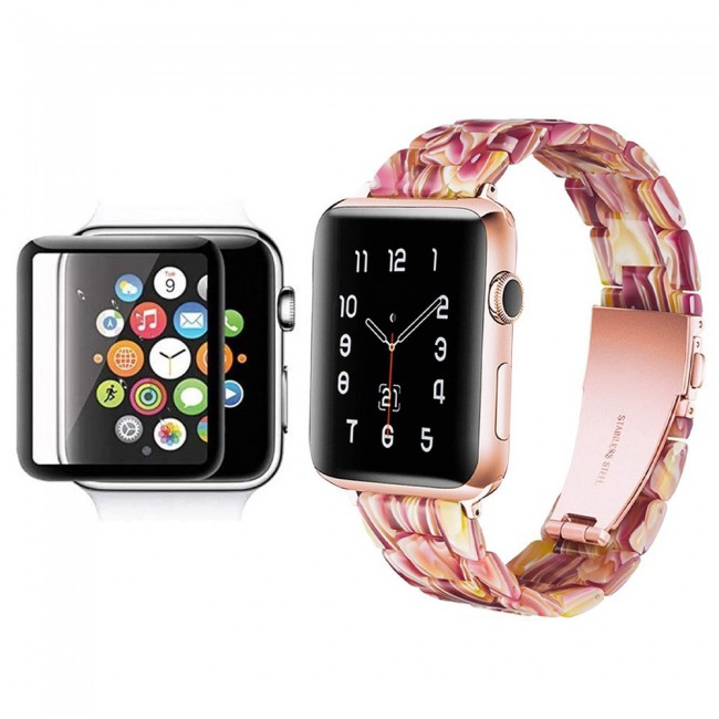 2Pack Apple Watch Band Resin Strap with 3D Screen Protector 44mm by Margoun - Multicolor Red