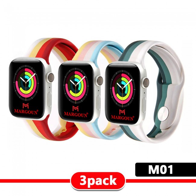 3Pack Apple Watch Band Soft Silicone Multicolor Band 38 40 41mm
