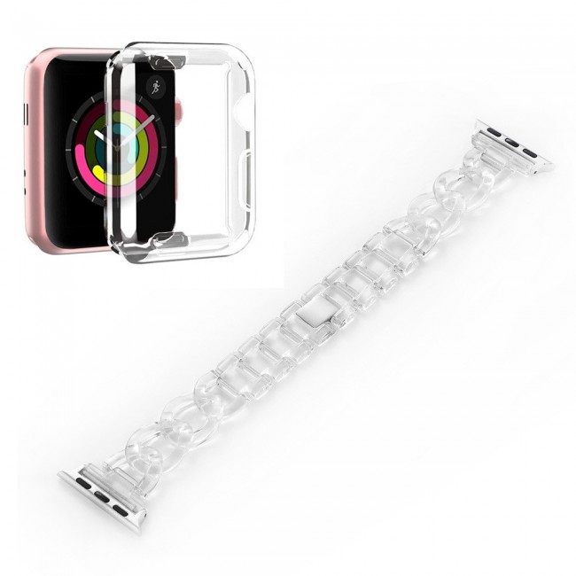 2Pack Apple Watch Band Chain Resin Design with Protective TPU Case 44mm by Margoun – Marble Clear