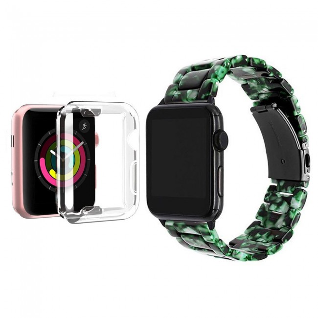 2Pack Apple Watch Band Resin Strap with TPU Protective Cover 44mm by Margoun - Black Green