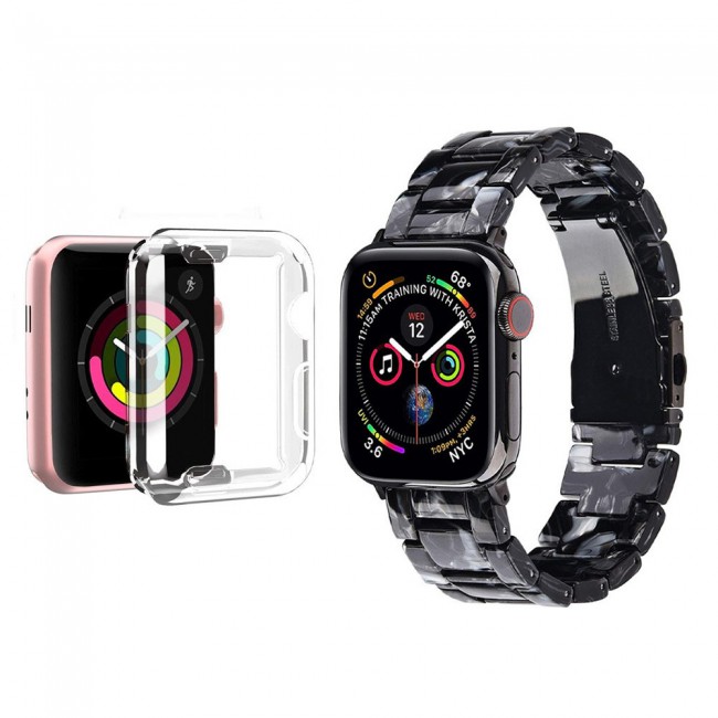 2Pack Apple Watch Band Resin Strap with TPU Protective Cover 44mm by Margoun - Marble Black White