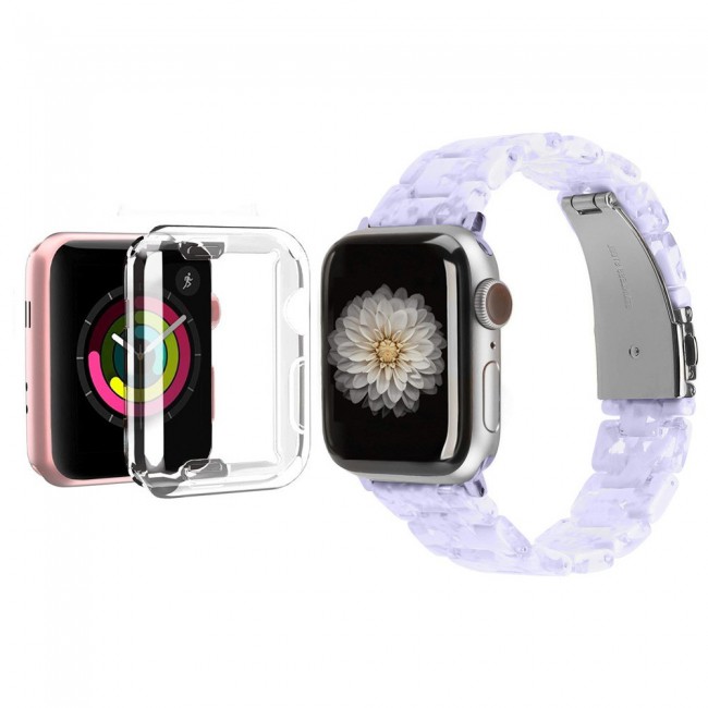 2Pack Apple Watch Band Resin Strap with TPU Protective Cover 44mm by Margoun - Marble Light Purple