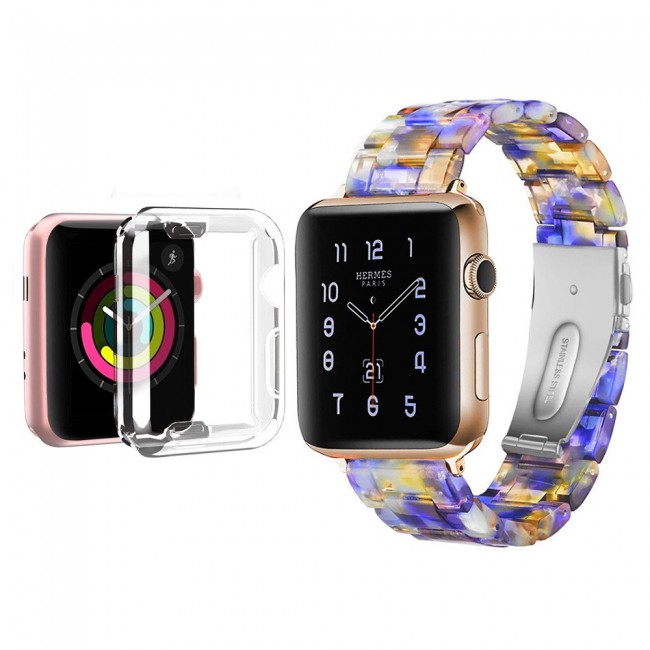 2Pack Apple Watch Band Resin Strap with TPU Protective Cover 44mm by Margoun - Marble Purple