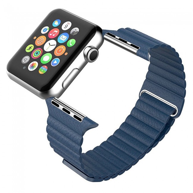 Apple Watch Band 42-44-45mm Leather Loop Strap Henlein Series by Margoun - Dark Blue