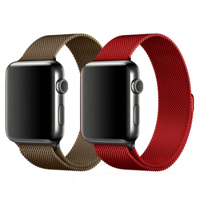 Apple Watch Band 42-44-45mm Milanese Loop Strap - 2-Pack Gold-Red 