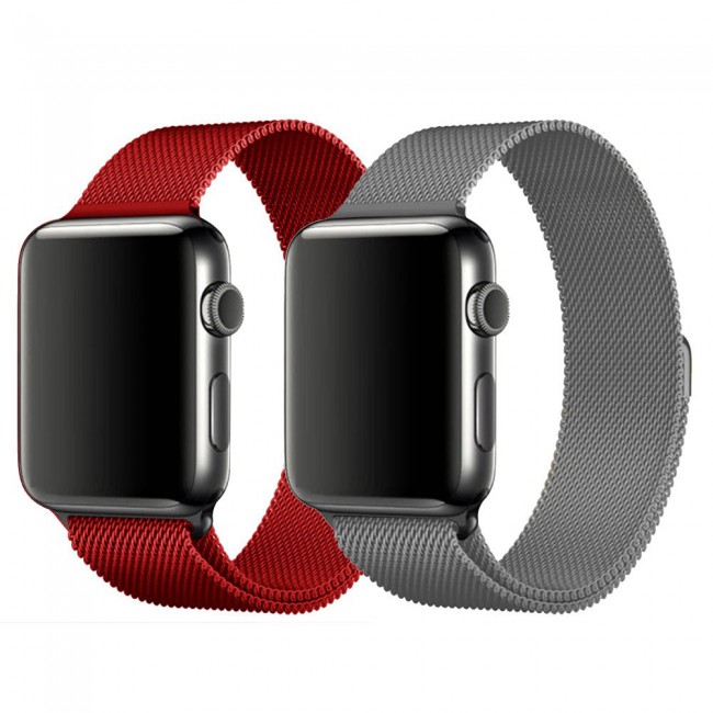 Apple Watch Band 42-44-45mm Milanese Loop Strap - 2-Pack Red Silver