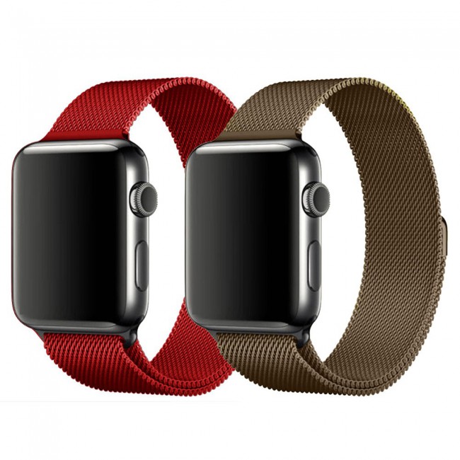 Apple Watch Band 42-44-45mm Milanese Loop Strap - 2-Pack Red Gold