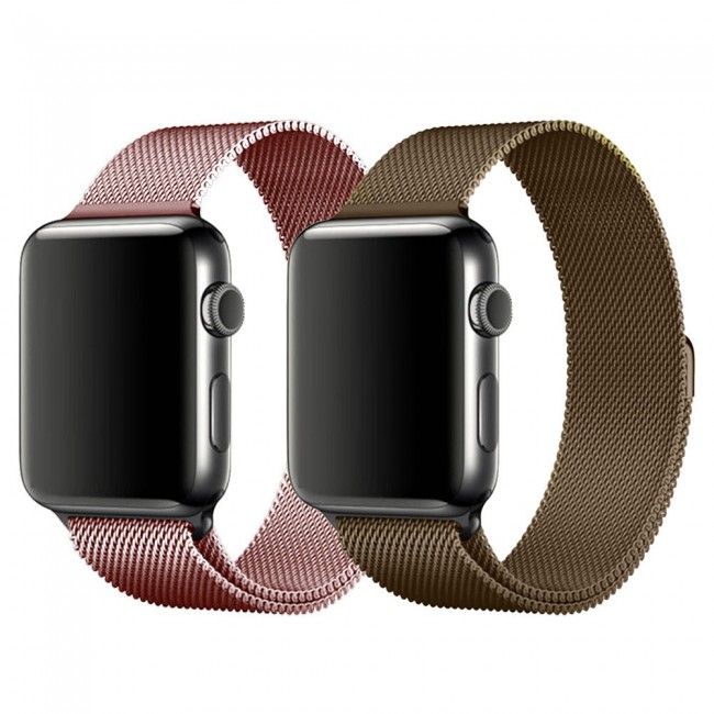 Apple Watch Band 42-44-45mm Milanese Loop Strap - 2-Pack - Dark Gold Rose Gold