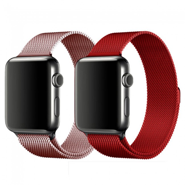 Apple Watch Band 42-44-45mm Milanese Loop Strap - 2-Pack - Rose Gold Red