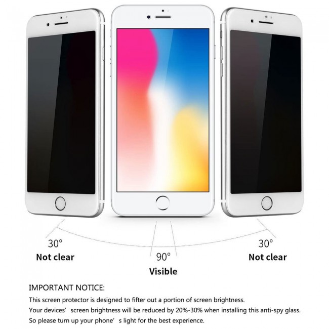 Apple iPhone 7 Plus and 8 Plus 3D Privacy Screen Protector 2Pack Super Shieldz by Margoun - White Edge