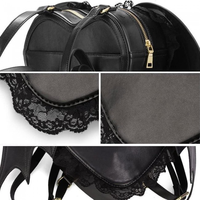MARGOUN Backpack Fashion Girl Gothic Black Bat Heart Wings Bag 