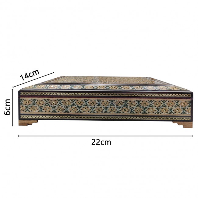 MARGOUN Handmade Khatamkari Inlaid Wooden Jewelry Box, Decorative Keepsake Box, Authentic Middle Eastern Marquetry Art, 22x14x6 cm