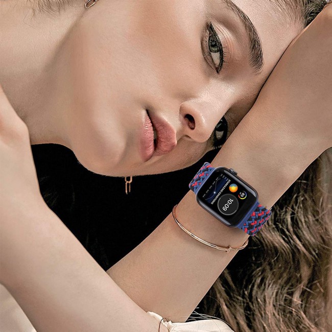 Apple Watch Band 38-40-41mm Stretcheable Elastic Braided Solo Loop Henlein Series by Margoun - Blue Black Red