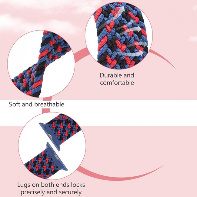 Apple Watch Band 38-40-41mm Stretcheable Elastic Braided Solo Loop Henlein Series by Margoun - Blue Black Red