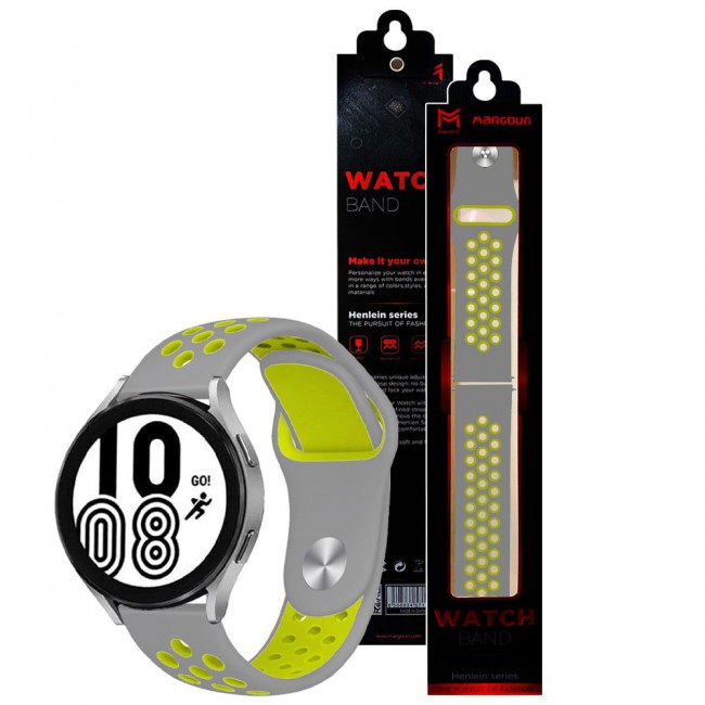 20mm Silicone Nike Design Band for Samsung Galaxy Watch 4 and 4 Classic 40 44mm 42 46mm Henlein Series by Margoun Grey Green