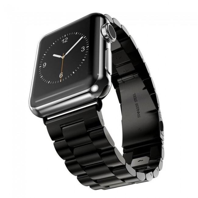 Apple Watch Band 42-44-45mm Buckle Stainless Steel Strap - 2-Pack Black Rose Gold
