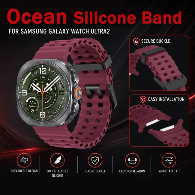 MARGOUN Silicone Sport Band Compatible with Samsung Galaxy Watch Ultra 2 (2026), No Gap Breathable Waterproof Replacement Strap for Men and Women - Burgundy