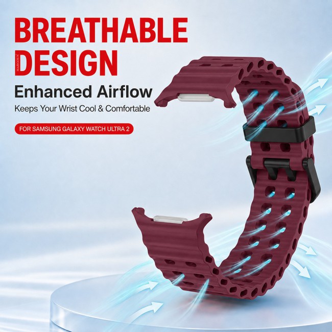 MARGOUN Silicone Sport Band Compatible with Samsung Galaxy Watch Ultra 2 (2026), No Gap Breathable Waterproof Replacement Strap for Men and Women - Burgundy