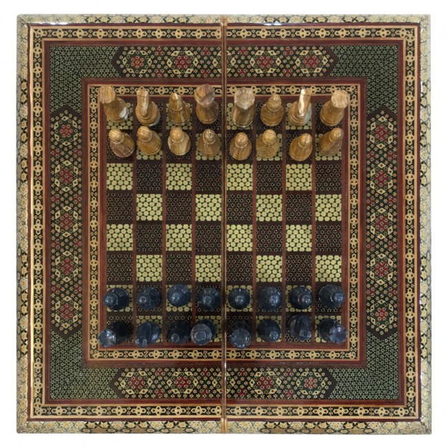 MARGOUN Handmade Chess Board and Backgammon Decorative Chess Gift Wooden Backgammon Set Khatam Chess /Red