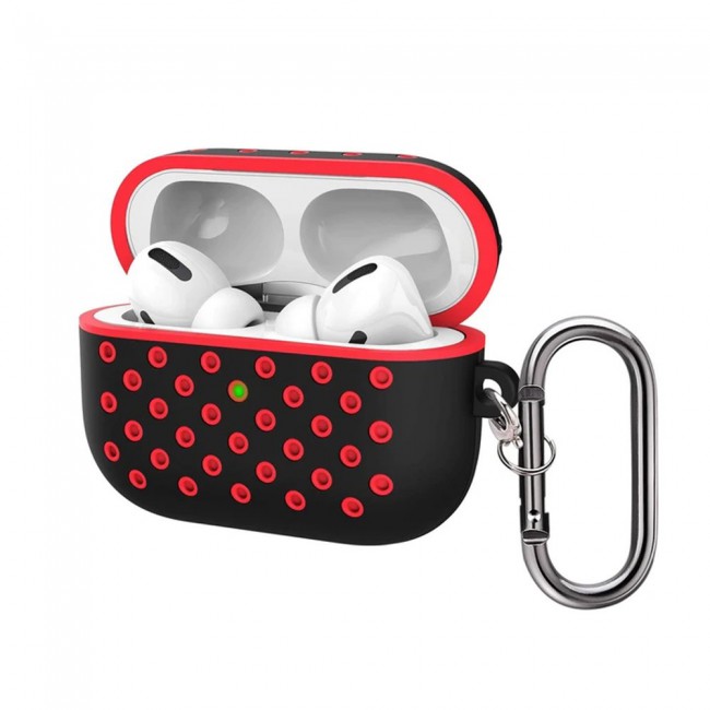 Margoun Silicone Case Cover for Airpods Pro with Keychain Black Red GSMprice