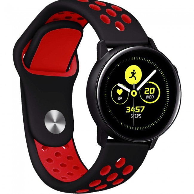 20mm Silicone Nike Design Band for Galaxy Watch Active and Active 2 40-44mm Henlein Series by Margoun - Black Red